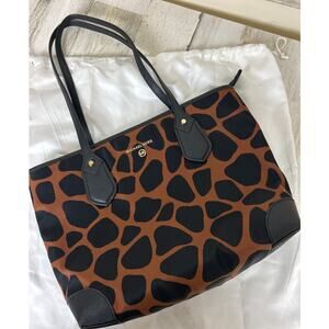 MICHAEL KORS Eva zip Tote Giraffe Animal Print bag purse new leather black brown